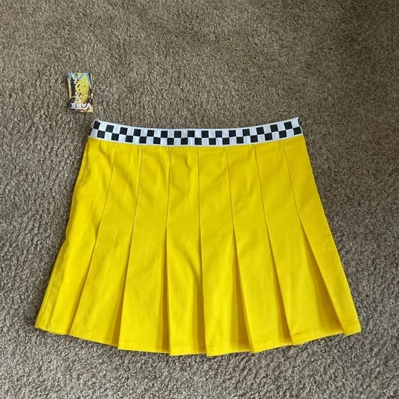 NWT Vans x Tierra Whack Yellow Pleated Skirt 34 L Checkered Streetwear Mini - Picture 5 of 5